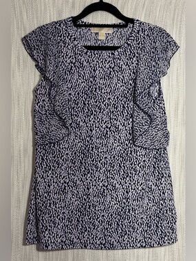 Michaels Navy, Purple, & White Ruffle Sleeve Blouse